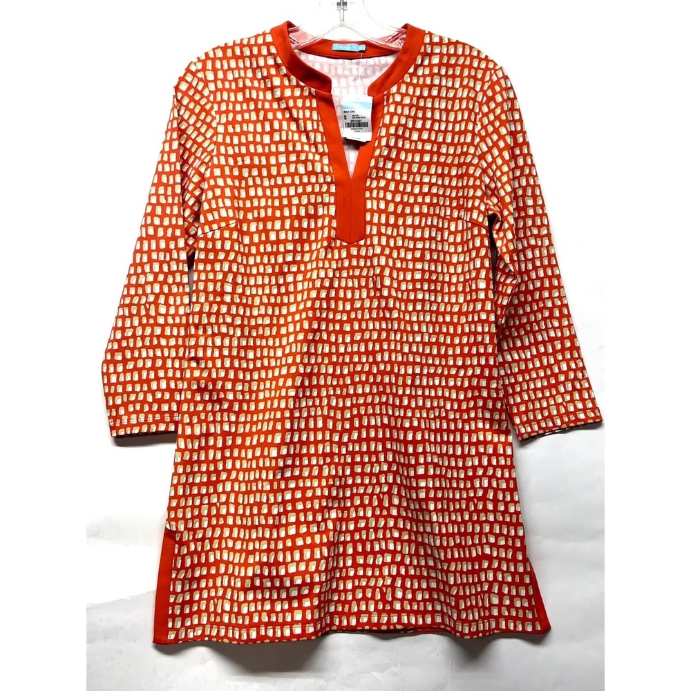 J. McLaughlin Womens Small Red Tan Geo Snake Boca Tunic New (H1)